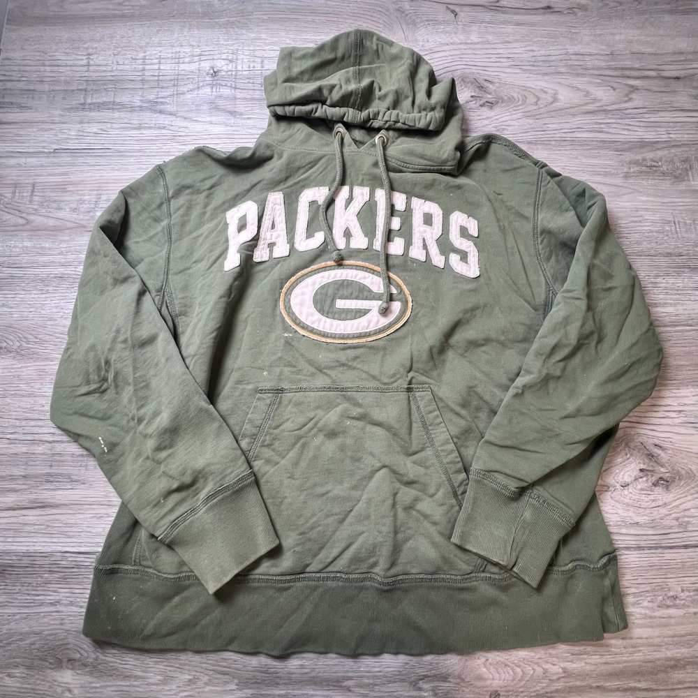 '47 Brand Green Bay Packers NFL Hoodie XL Green Distressed Pullover Sweatshirt